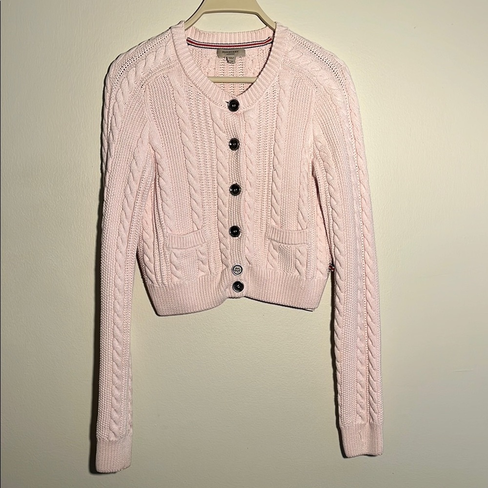 Pink Cable Knit Cropped style Cardigan Sweater - Picture 4 of 10